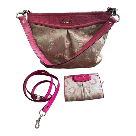 Coach Pink and Tan Ashley Shoulder / Crossbody Bag with matching Wallet. - Picture 2 of 9